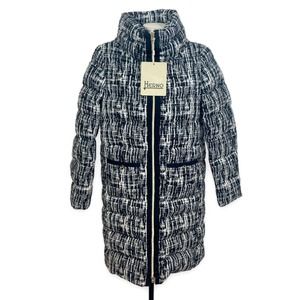 Herno Tweed Down Cocoon Coat Pl1322D Black/White Women's 40 EUC